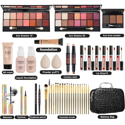 All in One Makeup Kit for Women Full Kit,Makeup Set for Women, Includes Eyeshadow Palette/Foundation/lip gloss/Eyeliner/Mascara/makeup Brush,Makeup Gift Set for Christmas & Birthday&Holiday&Everyday. - color: Set1