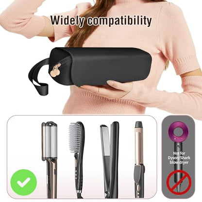 SS Hair Tools Travel Bag and Heat Resistant Mat for Hot Tools, Leather Curling Iron Case, Portable Essentials for Women, Black - color: Black