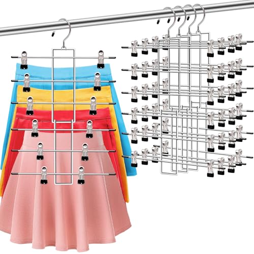 4 Pack Pants-Hangers-Space-Saving,6 Tier-Closet-Organizers-and-Storage Skirt Hooks with Clips,Closet-Organizer-Clothes-Organization-and-Storage Jeans Scarf Holder,College-Dorm-Room-Essentials Decor - color: 4 Pack-silver