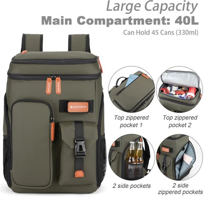 BAGPARKK Insulated Cooler Backpack,33/45 Cans Multifunctional Double Deck Leakproof Cooler Bag with Sternum Strap,Large Capacity Lightweight Travel Camping Beach Backpack - color: Green, size: 45Can