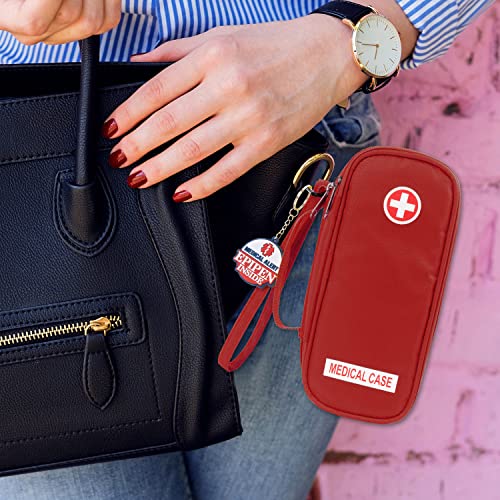 Jayour EpiPen Medical Carrying Case Insulated, Travel Medication Organizer Bag Emergency Medical Pouch, Fits 2 EpiPens, Asthma Inhaler, Anti-Histamine, Auvi-Q, Allergy Medicine Essentials, Red - color: Red