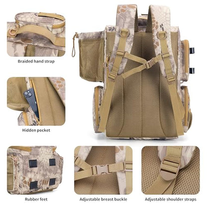 Rabjen Fishing Tackle Backpack with Rod Holders, Bottle Holder, Storage Bag Store Fishing Gear - color: Camouflage Khaki