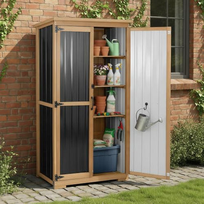 Outdoor Storage Cabinet Waterproof with Shelves, Small Storage Shed, Vertical Tall Patio Backyard Garden Storage Cabinet Tool Organizer for Outside - size: 32"L x 16"W x 66"H