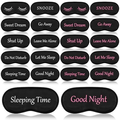 Eurzom 20 Pieces Funny Sleeping Eye Mask Bulk with Adjustable Strap Sleep Blackout Eye Mask for Night Blindfold Cover for Spa Women Men Adult Pajama Party Favors(Cute Black) - color: Cute Black