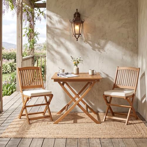 Tangkula Teak Wood Folding Outdoor Table, 32-Inch Square Patio Dining Table for 4, Collapsible Outside Bistro Table with Sturdy X-Frame for Deck, Balcony, Yard, Poolside & Porch - size: 32"