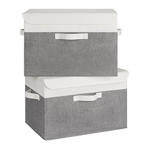 GRANNY SAYS Large Storage Bins with Lids, Collapsible Storage Box, Storage Basket for Shelves, Decorative Storage Bins, Toy Storage, Closet Organizers, White/Gray - color: White/Gray, size: Extra Large-2 Pack