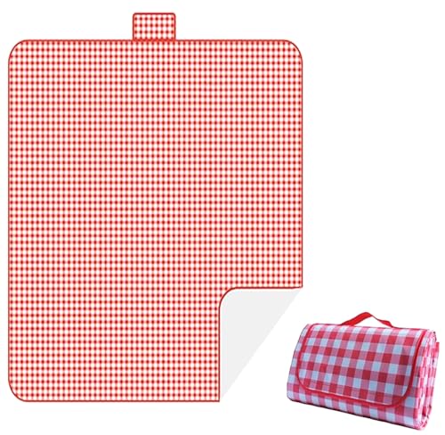Waterproof Camping Blanket, 118 Inch x 80 Inch Enlarge Foldable Polyester Fiber Picnic Mat for Beach and Park Camping (red)