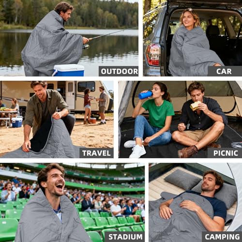 Large Outdoor Waterproof Blanket Extra Thick Fleece Stadium Blanket for Camping, Car, Pet, Picnics - Windproof, Wearable, Machine Washable 80" x 58" (Smoky Gray) - color: Smoky Gray