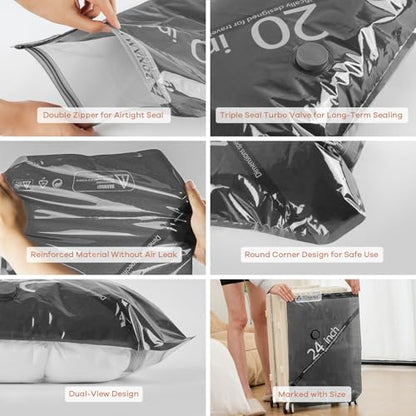 Vacuum Storage Bags for Travel with Wireless Rechargeable Air Pump, 16 Pack Travel Essentials Space Saver Compression Bag for Luggage, Suitcase, Backpack, Vacuum Seal Bags for Home Storage Clothing