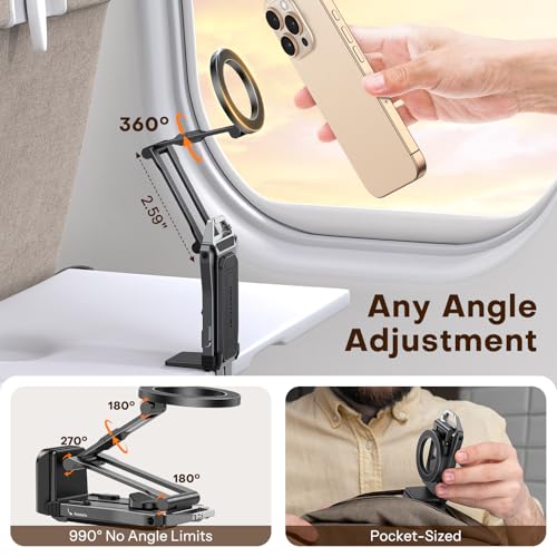 OMOTON TP02 360°Rotating for MagSafe Tripod, New Upgrade with 1/4" Screw Arca, Adjustable Magnetic Phone Tripod for iPhone 17/16/15 Pro Max Air, Foldable Selfie Stick Fits Vlog, Gym, Black Pro - color: 6-Black Pro