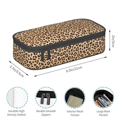 Perinsto Brown Leopard Print Pencil Case Big Capacity Multi Compartment Stationery Box Pencil Pouch Holder Desk Organizer For School Office Home - color: Leopard #01