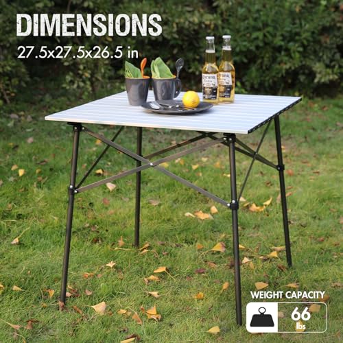 Portal Lightweight Aluminum Folding Square Table Roll Up Top 4 People Compact Table with Carry Bag for Camping, Picnic, Backyards, BBQ, Silver - color: Silver