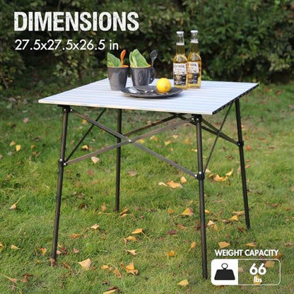 Portal Lightweight Aluminum Folding Square Table Roll Up Top 4 People Compact Table with Carry Bag for Camping, Picnic, Backyards, BBQ, Silver - color: Silver