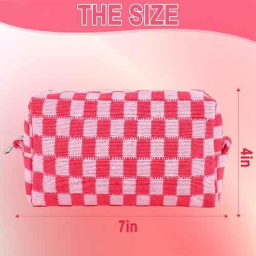 ZLFSRQ 6Pcs Checkered Pencil Case Cute Pencil Pouch for Teens Checkered Makeup Bag Pink Medium Travel Cosmetic Bag Makeup Pouch for Purse Aesthetic Trendy Zipper Toiletry Bags Organizer - color: Checkered 6Pcs M Pink