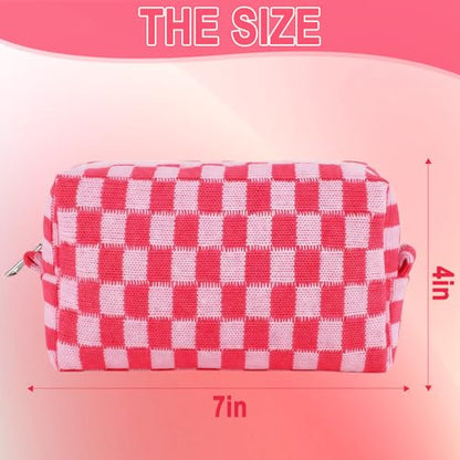 ZLFSRQ 6Pcs Checkered Pencil Case Cute Pencil Pouch for Teens Checkered Makeup Bag Pink Medium Travel Cosmetic Bag Makeup Pouch for Purse Aesthetic Trendy Zipper Toiletry Bags Organizer - color: Checkered 6Pcs M Pink