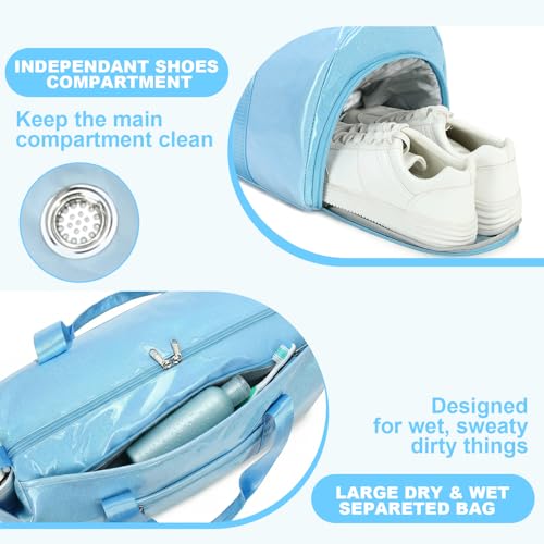 Gym Bag Sports Duffle Bag with Wet Pocket Weekender Overnight Bags with Waterproof Shoe Pouch and Air Hole for Girls Kids Women Workout Travel Bags (Blue) - color: Blue