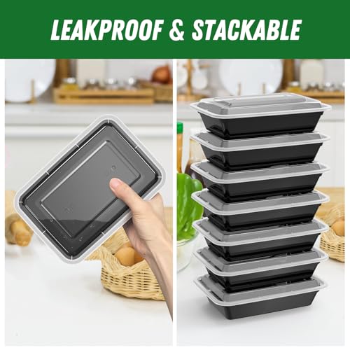 Dealusy 50 Pack (100-Piece) 32 oz Meal Prep Containers Reusable with Lids, Sturdy Leakproof & Food Safe, Microwave, Freezer, Dishwasher Safe Prep Containers, To Go Take Out Plastic Food Storage - size: 32 oz