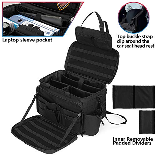 Trunab Patrol Bag Police Gear Car Front Seat Organizer for Law Enforcement Military Duty Bag with 15.6” Laptop Sleeve, Cups Holder, MOLLE Strips, Fits Vehicle Passenger Seat