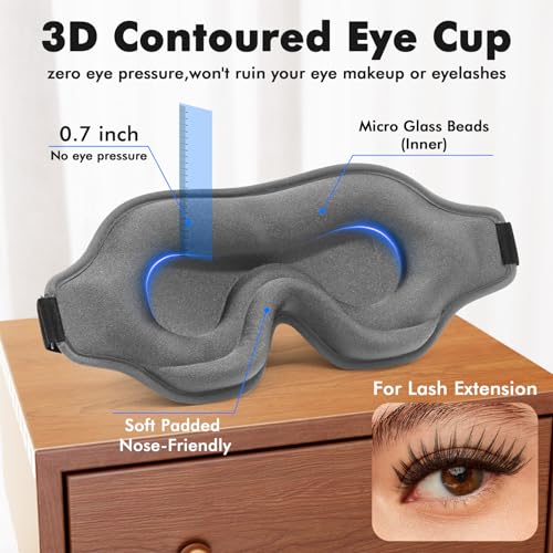 Sleep Eye Mask for Men Women, Weighted Sleeping Mask for Side Sleeper, Travel Blackout Night Blindfold Eye Shade Cover with Adjustable Strap (Silver Gray) - color: Silver Gray