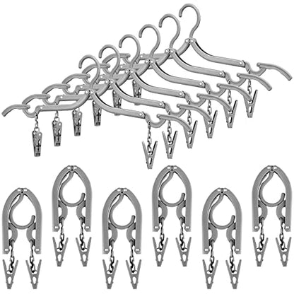 12 Pieces Folding Travel Hangers Foldable with Clips Portable Collapsible Coat Hanger Travel Drying Rack for Clothes, Gray - color: Gray