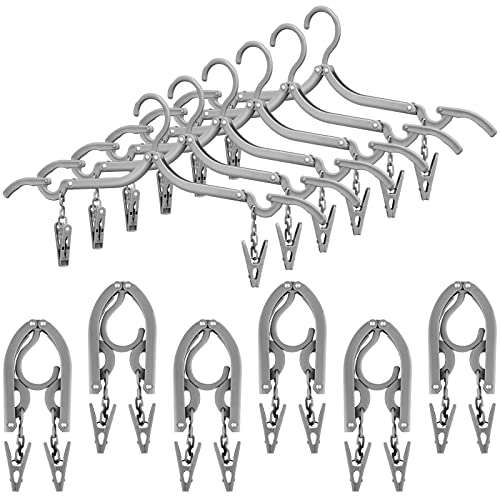 12 Pieces Folding Travel Hangers Foldable with Clips Portable Collapsible Coat Hanger Travel Drying Rack for Clothes, Gray - color: Gray