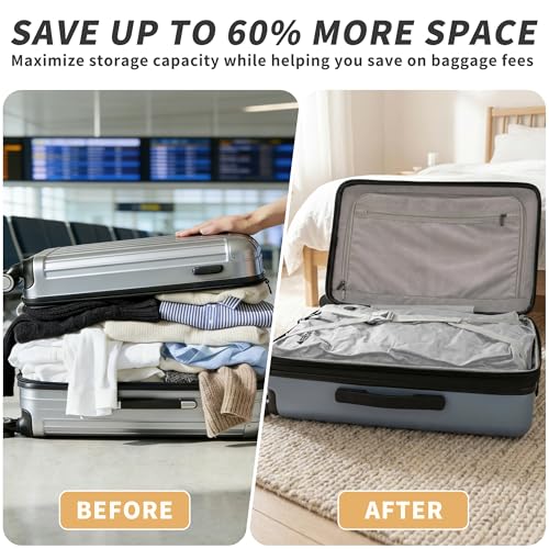 Vacuum Bag for Travel, Professional IPX8 Waterproof Reusable Vacuum Compression Bags for Travel Suitcases, Durable Space Saver Bag(3 PACK,With Pump)