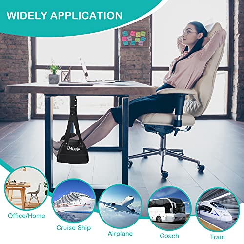 Airplane Foot Hammock | Adjustable Travel Footrest with Memory Foam | Portable Footrest Under Desk for Work Or Travel Relaxation | Comfortable Flight Carry-on Foot Rest - Black
