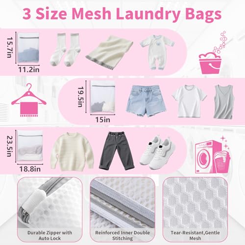 150L Laundry Bag Backpack with 3 Sizes Mesh Wash Bags and Shoulder Straps Foldable Clothes Hamper Bag with Drawstring Closure for College, Apartment, Laundromat(Pink) - color: Hot Pink