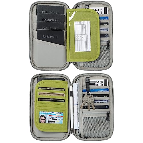 VanFn RFID Travel Passport Wallet, Family Passport Holder, Trip Document Organizer P.Travel Series - color: Green