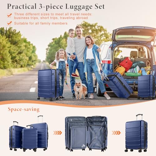 Sweetcrispy 3 Piece Luggage Set, Hard Shell ABS Travel Suitcase with Silent Spinner Wheels, TSA Combination Lock, Lightweight Rolling Suitcases for Business Trip Vacatio, Blue, 20/24/28 Inch - color: Blue, size: 3-PCS Set (20/24/28 Inch)