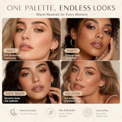 Multifunctional Makeup Palette - 6 Eyeshadows + 3 Face Powders, Neutral Shades, Cruelty-Free, Inspired by Premium Tuscan Palettes (White)