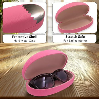 MyEyeglassCase Hard Sunglasses case - Women Glasses Case Holder - Large Durable Eyeglass Case Hard Shell with Pouch & Cloth - color: Pink Distressed