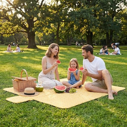 Loulangems Extra Large 2m x 2m Orange Plaid Picnic Mat, Sandproof Waterproof Outdoor Blanket, Orange Plaid Picnic Blanket for Campin and Hiking, Machine Washable