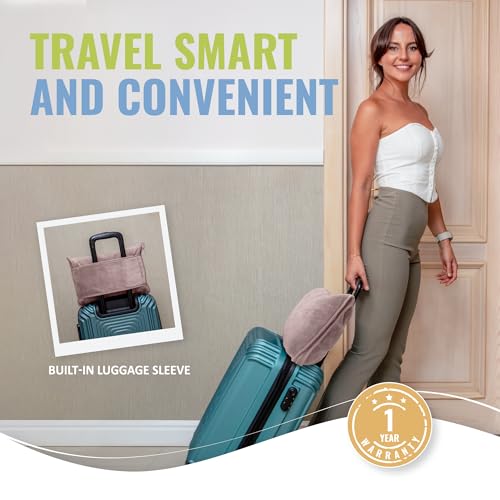 BOACAY Soft & Warm Travel Blanket for Airplane & Car - Long Flight Essential for Women, Men, Kids - Compact Pillow with Luggage Sleeve & Backpack Clip - color: Pink