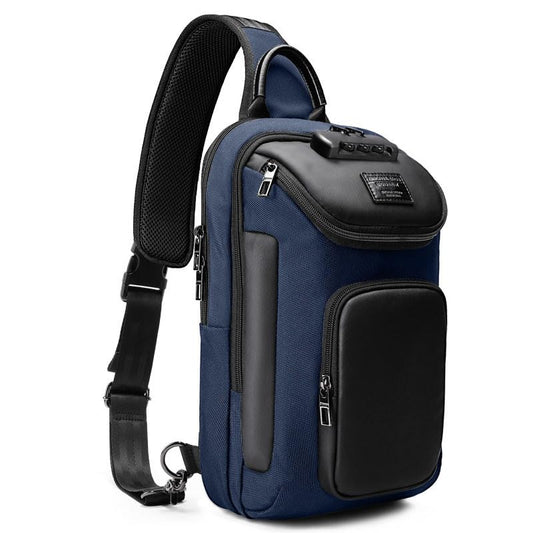 reeyee Anti-Theft Sling Bag with Lock, Waterproof Crossbody Backpack Fits 11 inch Tablet, Men's Shoulder Chest Bag - color: Blue