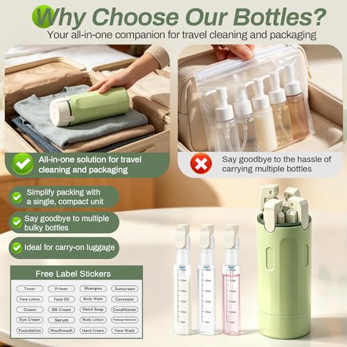 4 in 1 Travel Dispenser Bottle, 4 Pack 30ML Travel Bottles for Toiletries, 4 in 1 Travel Dispenser with Label, Leakproof & TSA Approved Portable Containers for Shampoo Lotion Conditioner Cream