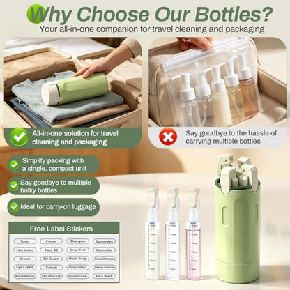 4 in 1 Travel Dispenser Bottle, 4 Pack 30ML Travel Bottles for Toiletries, 4 in 1 Travel Dispenser with Label, Leakproof & TSA Approved Portable Containers for Shampoo Lotion Conditioner Cream