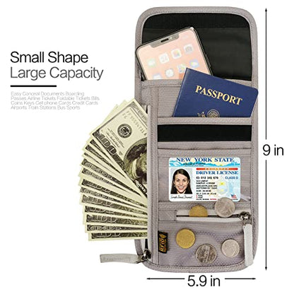 Neck Wallet Lightweight RFID Blocking Waterproof Travel Pouch Passport Wallets for Women Men - color: A-Grey