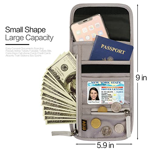 Neck Wallet Lightweight RFID Blocking Waterproof Travel Pouch Passport Wallets for Women Men - color: A-Grey