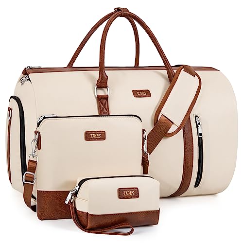 Convertible 2-in-1 Garment Bags for Travel, 50L Carry On Garment Duffle Bag With Shoe Compartment Large Weekender Bag for Women Men Hanging Suitcase Suit Travel Duffel Overnight Bags 4pcs Set - color: A-off White