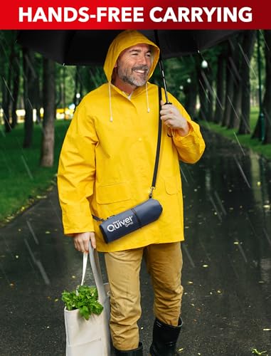 Repel Windproof Travel Umbrella - Compact & Withstands Winds up to 100MPH , Strongest Premium Auto Folding Umbrella for Rain and Sun - Durable, Light & Portable for Women & Men , Fits Backpack & Cars - color: Black Umbrella + Navy Blue Carrying Sling