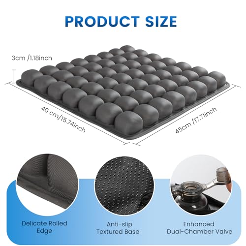 Travel Seat Cushion for Airplane, 56 Bubbles Portable Air Seat Cushions, Coccyx Tailbone Pain Relief Chair Pad, Inflatable Cushion for Office Chair, Wheelchair, Camping, Home Living (Grey) - color: Grey