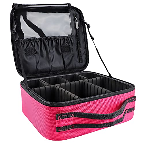 gzcz Travel Makeup Bag,Portable Makeup Case for Women,Professional Cosmetic Train Case Organizer Artist Storage Bag With Adjustable Dividers Brushes Toiletry Jewelry Digital Accessories - color: Rose Red, size: Small