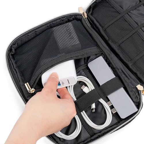 PAVILIA Travel Cord Organizer, Electronic Organizer Travel Case, Tech Case Cable Storage, Small Charger Cord Bag Pouch, Accessories Tech Gifts for Men Women, Black Quilt - color: Black Quilt