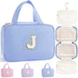 TOPEAST Travel Toiletry Bag Makeup Bag - Hanging Toiletry Bag for Women, Portable Toiletries Travel Bag and Cosmetic Bag, Airplane Travel Essentials Travel Toiletry Bag - Letter J, Blue - color: Blue, style: J