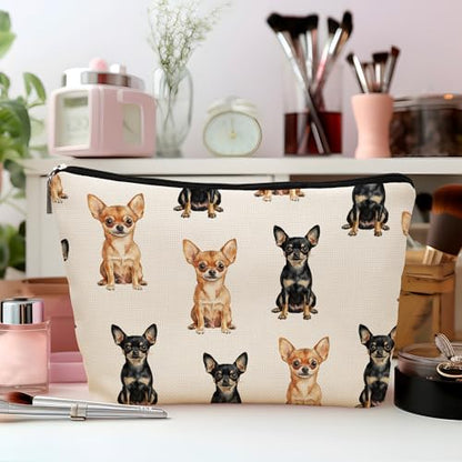 Chihuahua Dog Makeup Bag, Chihuahua Lovers Gifts Cosmetic Bag for Women, Dog Mom Lovers Owner Gifts for Women, Pet Lover Gift Zipper Travel Makeup Pouch for Purse - color: chihuahua