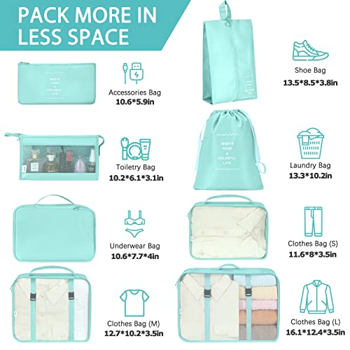 KPX 8 Set Packing Cubes for Travel, Luggage Packing Organizers Accessories Large Toiletries Bag for Clothes Shoes Cosmetics (Blue) - color: 8Set-Blue