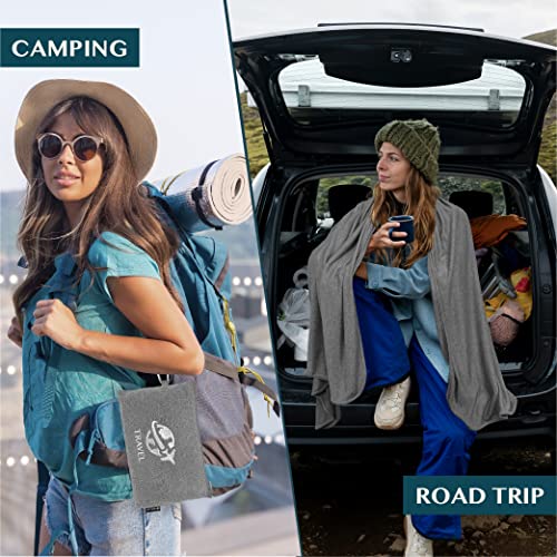 PAVILIA Soft Travel Blanket, Compact Airplane Blanket in Bag, Portable Blanket Pillow Set, Lightweight and Packable Plane Flight Car Trips Travel Home Office Gift Accessories, Gray, 65x40 inches - color: Gray