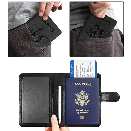 ACdream Unisex Faux Leather Passport and Vaccine Card Holder, Black, RFID Blocking, 20 Inches - color: Black