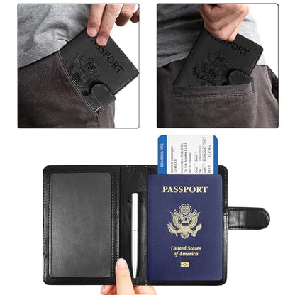ACdream Unisex Faux Leather Passport and Vaccine Card Holder, Black, RFID Blocking, 20 Inches - color: Black